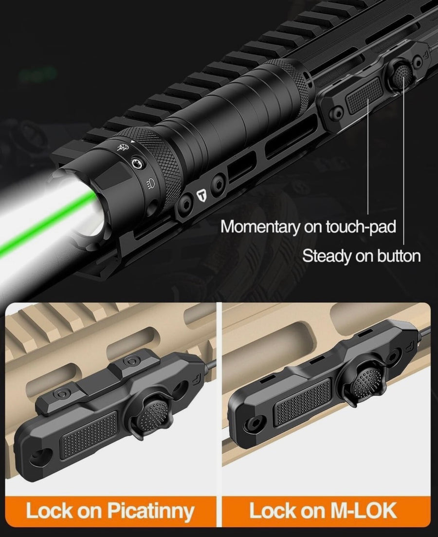 TOUGHSOUL Mlok Green Laser Tactical Flashlight 1250 Lumens with Remote Switch