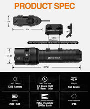 TOUGHSOUL Mlok Green Laser Tactical Flashlight 1250 Lumens with Remote Switch