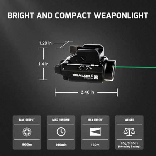 OLIGHT Baldr S 800 Lumens Compact Rail Mount Weaponlight with Green Beam and White LED Combo