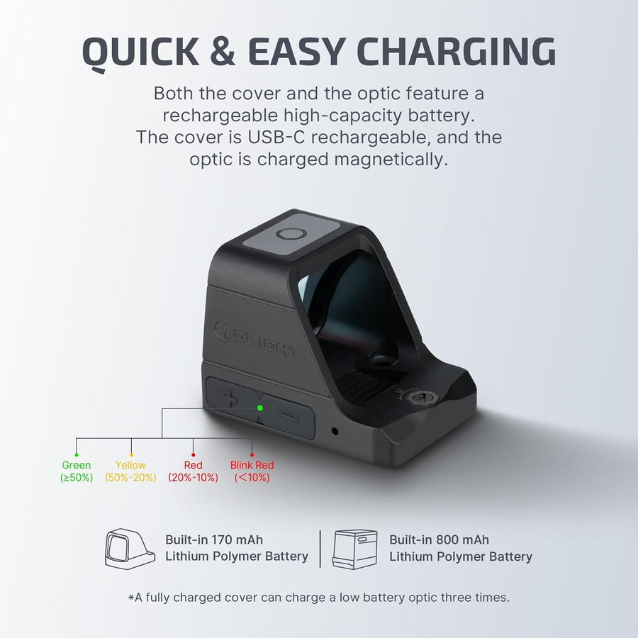 OLIGHT Osight 3 MOA Rechargeable Green Dot Open Reflex Sight with Charging Cover, Tactical Parallax-Free Sight, Picatinny Mount Compatible