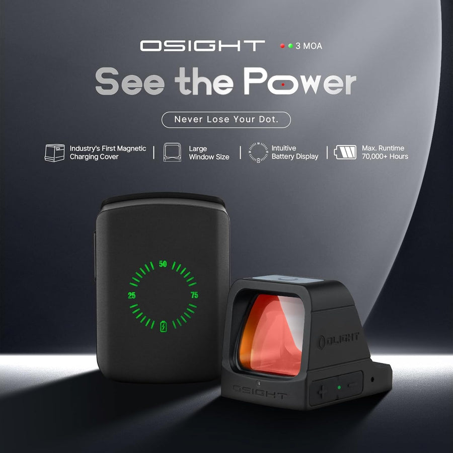 OLIGHT Osight 3 MOA Rechargeable Green Dot Open Reflex Sight with Charging Cover, Tactical Parallax-Free Sight, Picatinny Mount Compatible