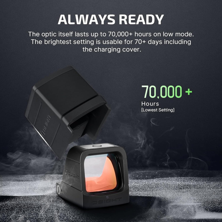 OLIGHT Osight 3 MOA Rechargeable Green Dot Open Reflex Sight with Charging Cover, Tactical Parallax-Free Sight, Picatinny Mount Compatible