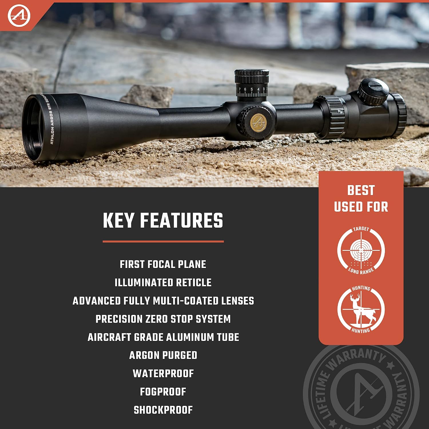 Athlon Optics Argos BTR 8-34X56 FFP IR ATMR MOA Reticle Riflescope