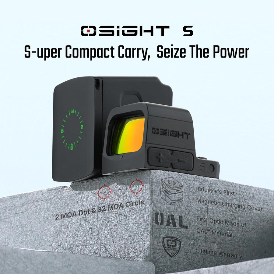 OLIGHT Osight S Multi-Reticle Micro Enclosed Sight with Charging Cover, 2 MOA Dot & 32 MOA Circle for RMSc Footprint
