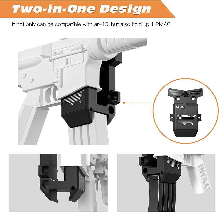 Gun Rack Wall Mount for 223/5.56 Rifle + Magazine, AR15