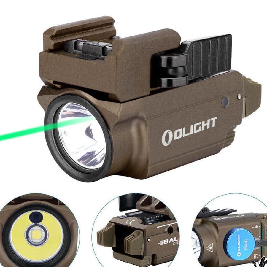 Olight Baldr Mini Tactical Flashlight with Green Laser Black and Tan Color